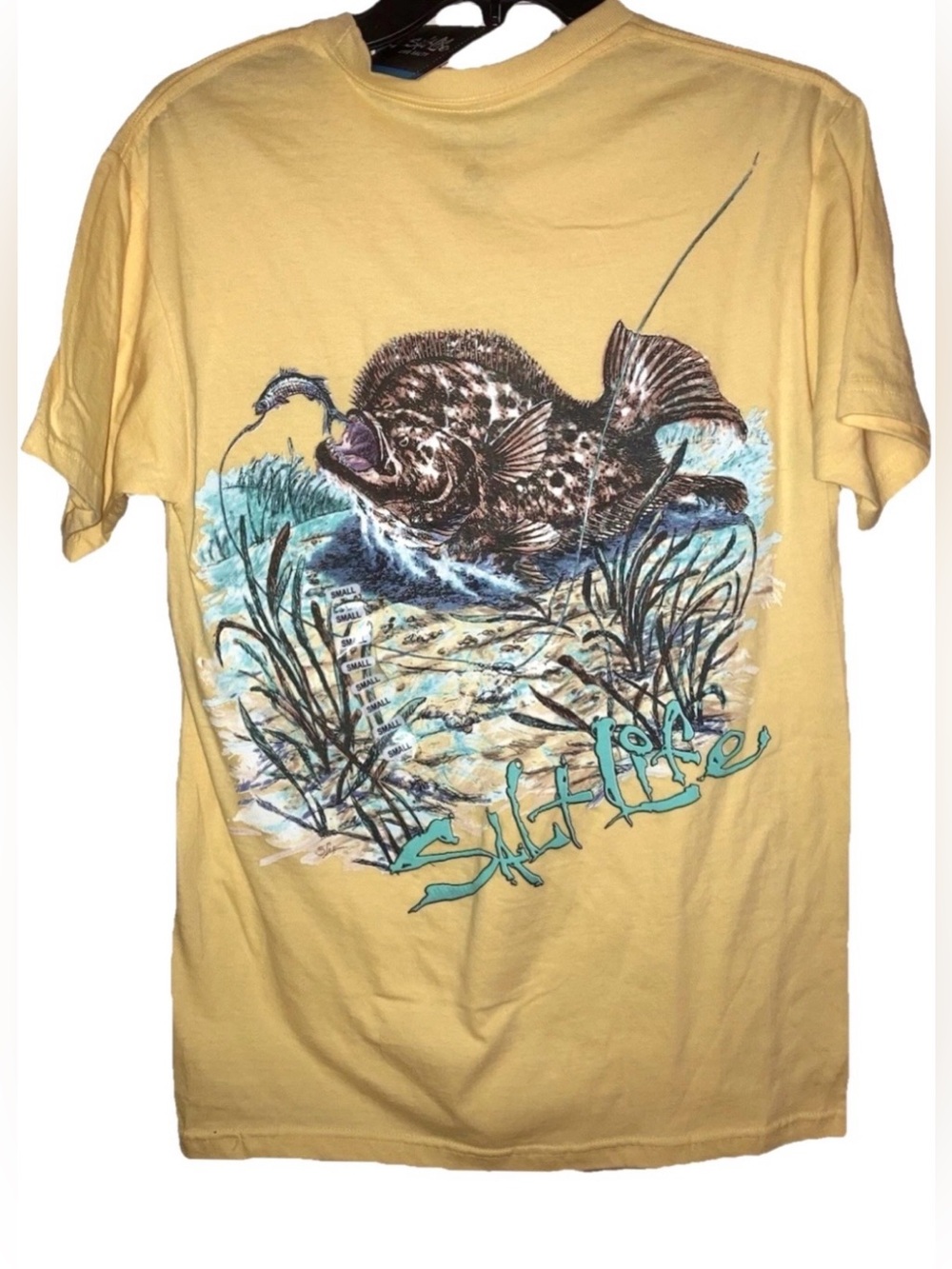 Mens Banana Yellow Salt Life Flounder Pounder Pocket Tee Small Preshrunk Cotton